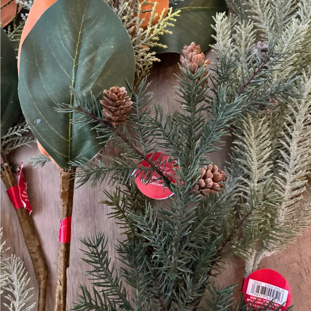 Artificial Magnolia and Pine Holiday Pick Bundle - Green and Brown